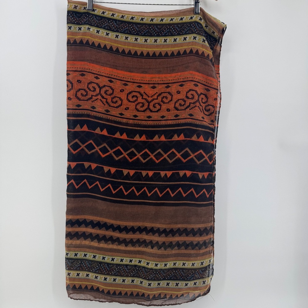 Scarf Boho Tribal Geometric Women Brown Rust Orange Lightweight Approx 20x70 - Picture 2 of 4